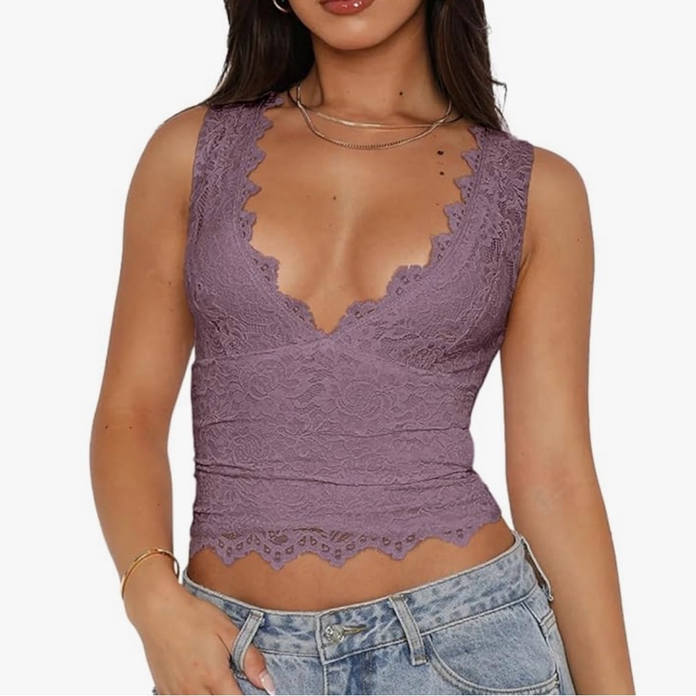 Lace V-Neck Purple Top